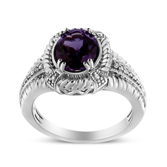 Haus of Brilliance Sterling Silver Purple Amethyst  Diamond Accent  Ring Size 9 - Picture 1 of 4